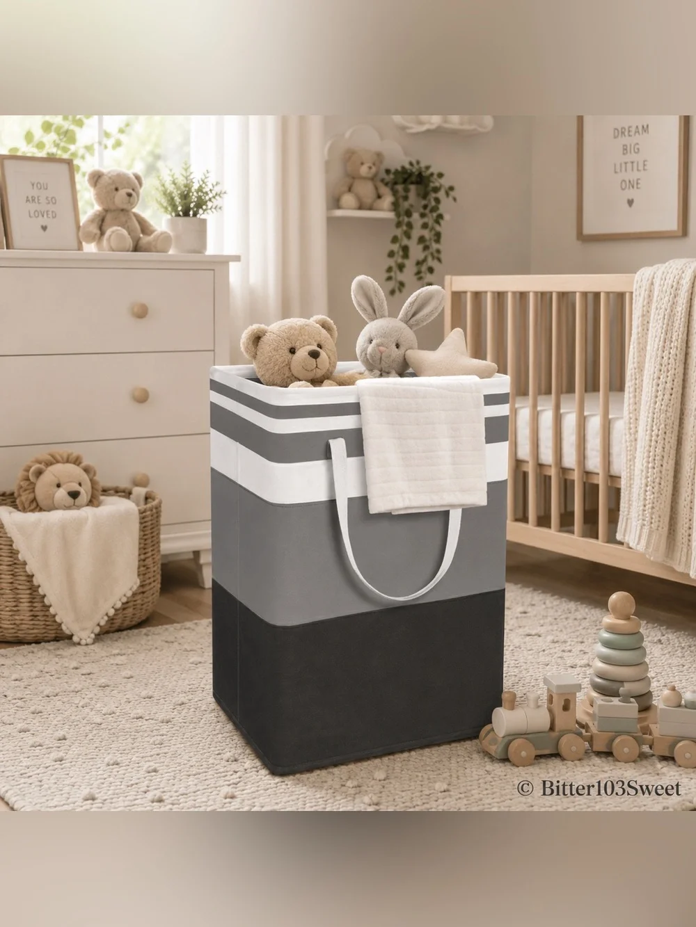 Modern Foldable Laundry Basket | Stylish Gray & White Hamper for Bathroom